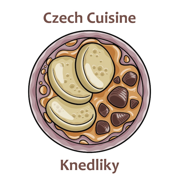 Knedliky 多くの伝統的な料理の側で提供される調理された料理です。最も一般的な種類は、パンとジャガイモの餃子です。チェコ料理のベクター画像分離