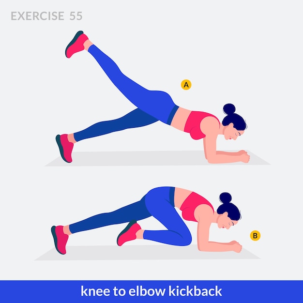 Vector knee to elbow kickback exercise woman workout fitness aerobic and exercises