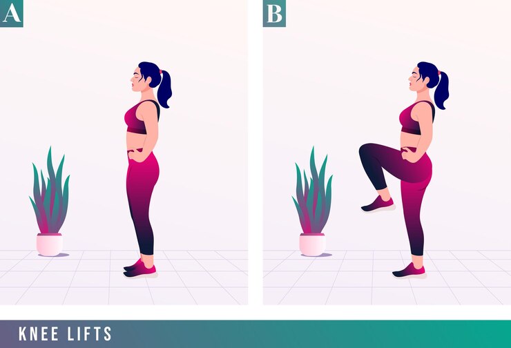 knee lifts exercise Woman workout fitness aerobic and exercises