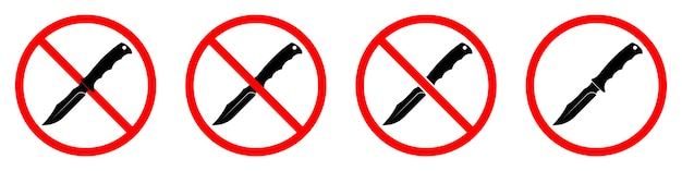 Knife ban sign No Knife sign Prohibition signs set Dangerous weapon