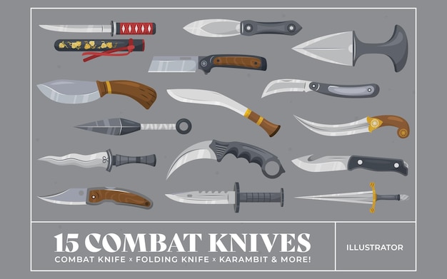 Knife Combat Knives Illustration Set