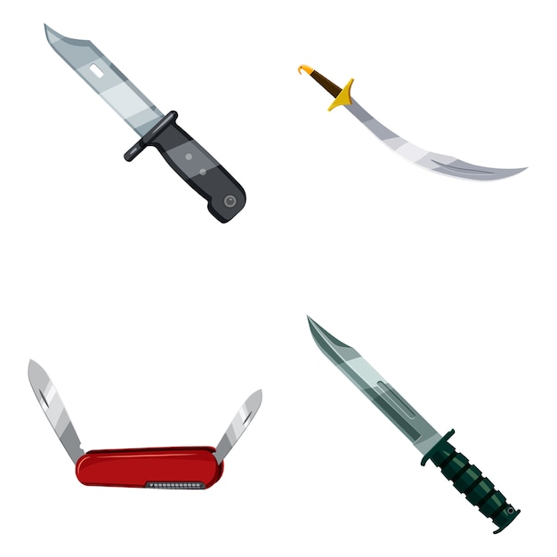 Vector knife elements set. cartoon set of knife