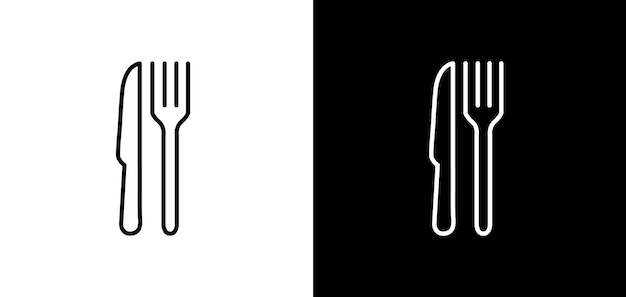 Vector knife and fork icon line drawing with editable stroke