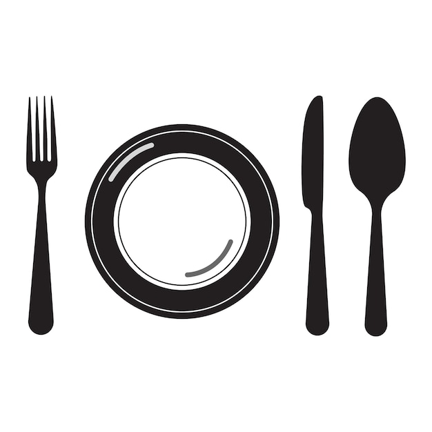 나이프 포크 숟가락 접시 칼붙이 아이콘 세트