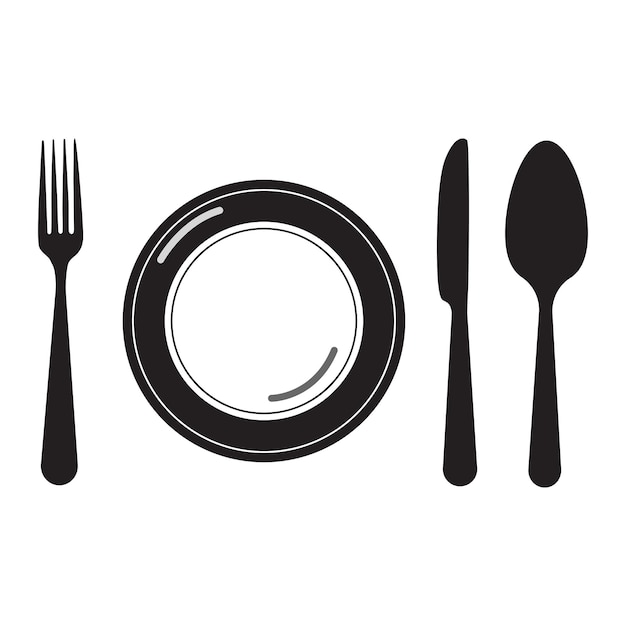 knife fork spoon plate cutlery icon set