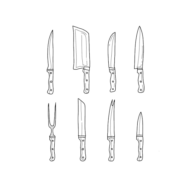 knife handrawn doodle illustrations vector set