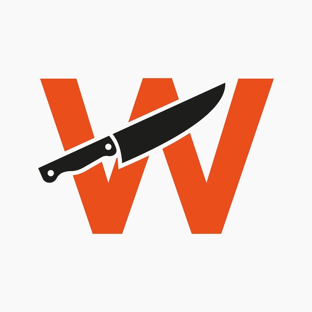 Knife Logo On Letter W Concept For Restaurant and Kitchen Symbol Logotype