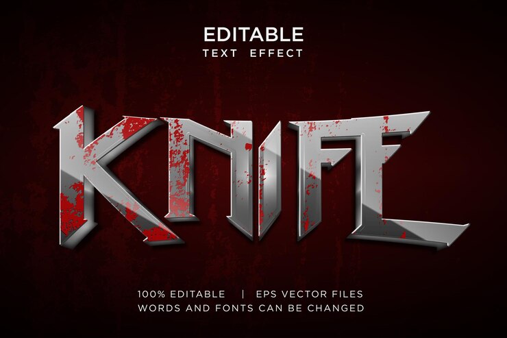 Vector knife text effect with blood texture