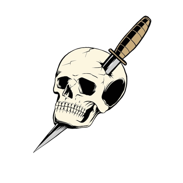 Vettore un coltello attraverso un teschio serie semplice di volti di teschio vettore di disegno del tatuaggio con teschio monoline