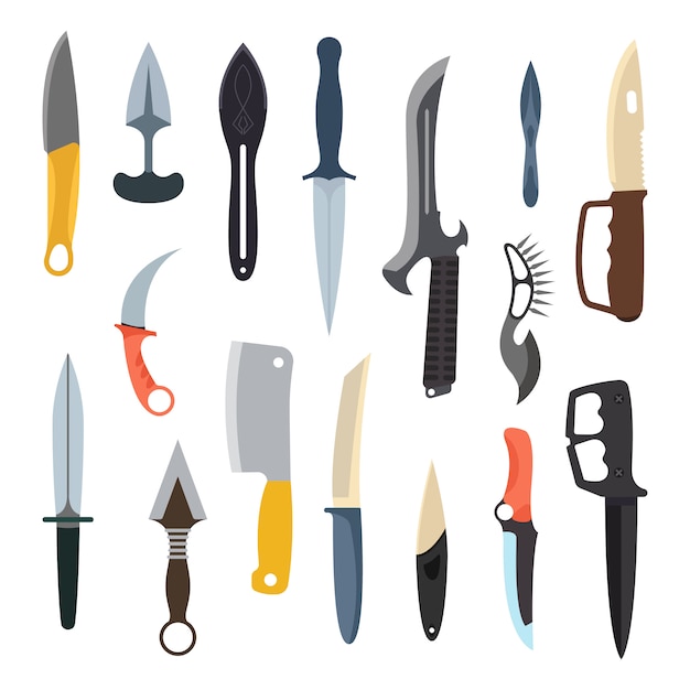 Knifes weapon vector icon set.