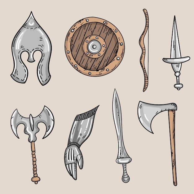 向量骑士盔甲和中世纪的游戏武器向量