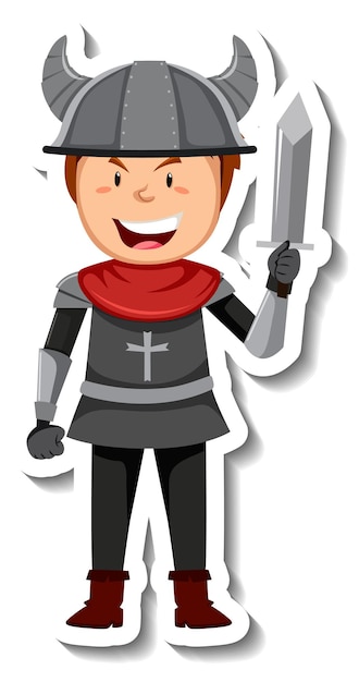 Knight in armour with sword cartoon sticker