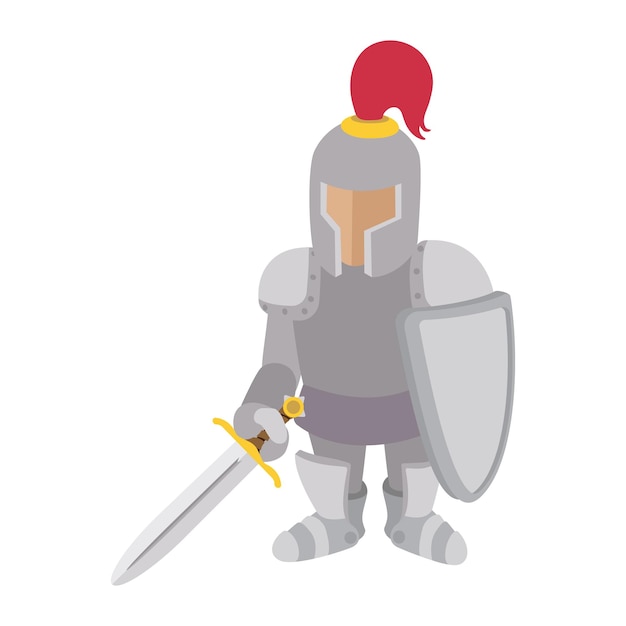 Vettore personaggio dei cartoni animati del cavaliere simbolo singolo medievale su sfondo bianco