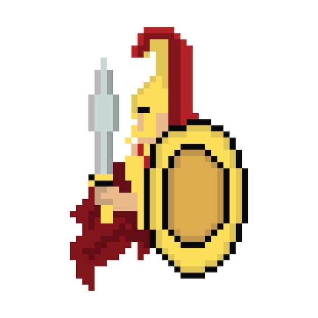 Knight cartoon character in pixel art style. pixel art warrior.