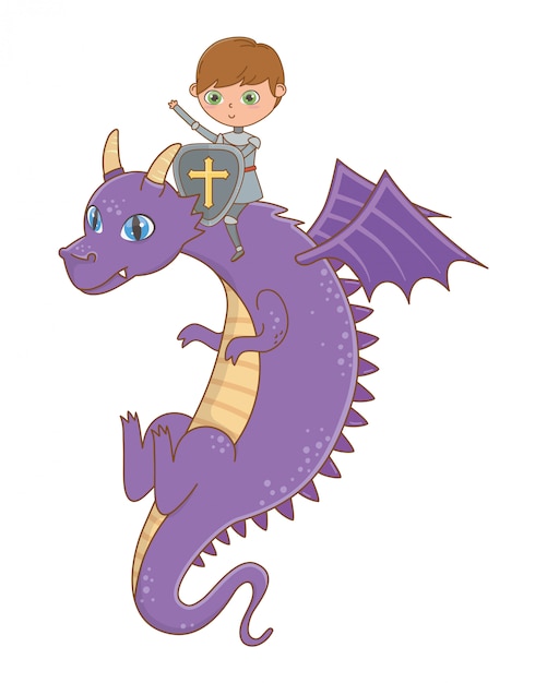 Knight and dragon of fairytale design vector illustration