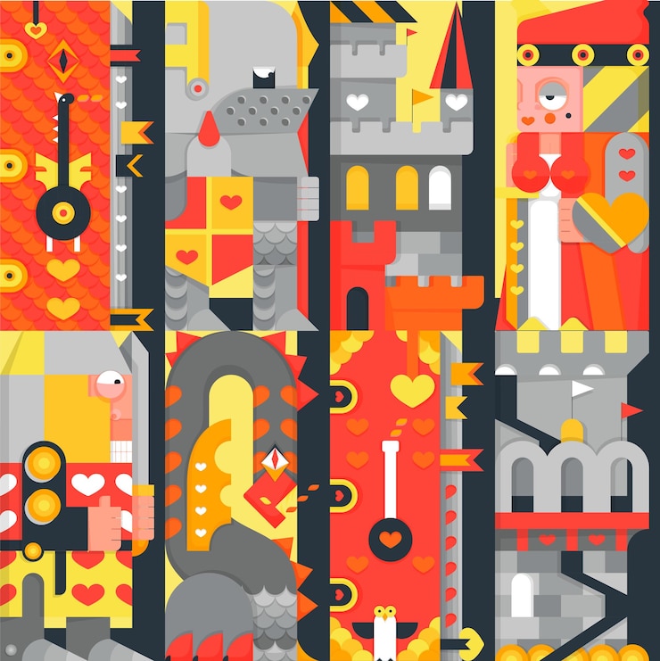 Vector knight and dragon fantasy seamless pattern