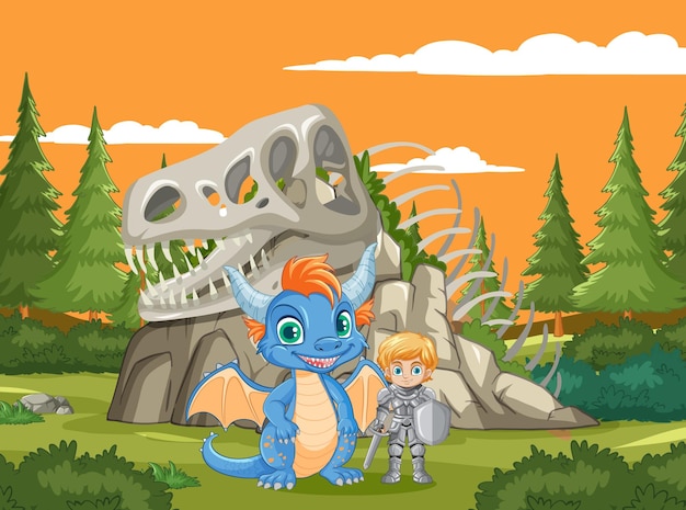 Vector knight en dragon friends avontuur