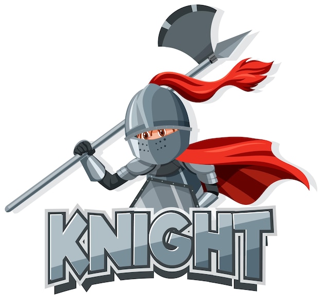 Vector knight font logo with a medieval knight in cartoon style