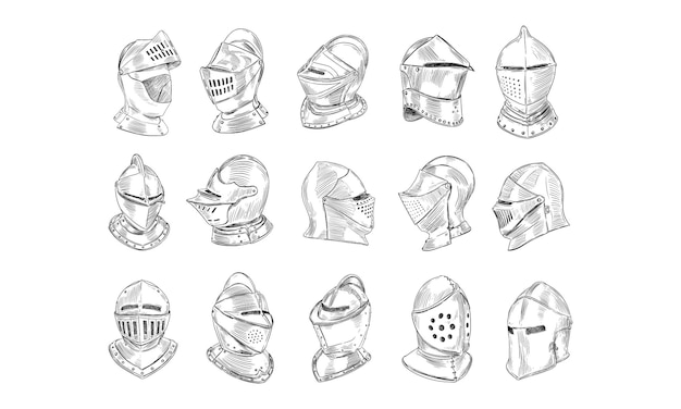 Vector knight helmet handdrawn collection