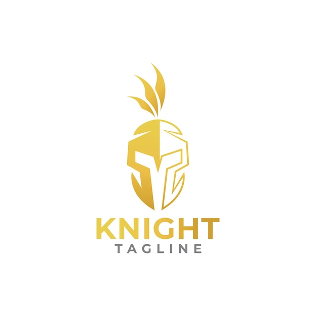 Knight helmet with blade logo.