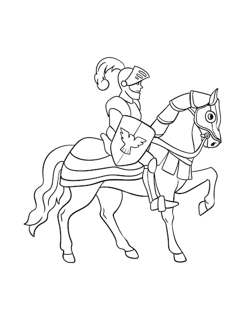 Vector knight on a horse isolated coloring page for kids