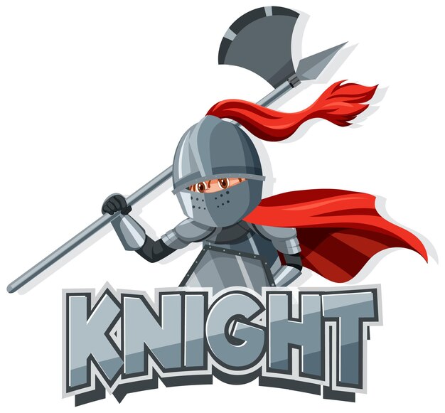 Vector knight-lettertypelogo met een middeleeuwse ridder in cartoonstijl