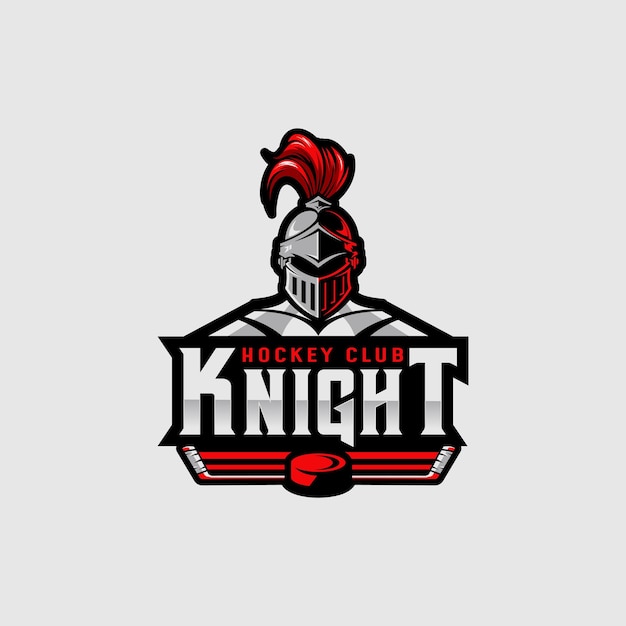 Illustrazione di design del logo della mascotte del cavaliere per il club di hockey