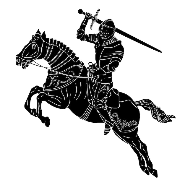 Knight in medieval armor on horseback with a sword