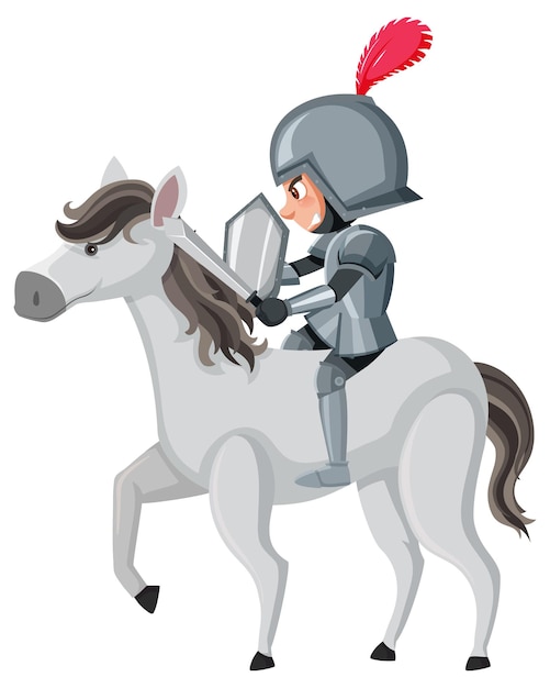 Knight riding horse cartoon character on white background