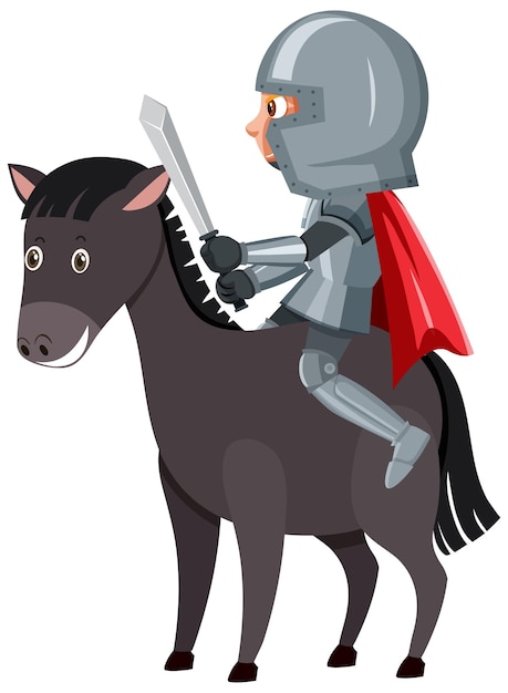 Vettore personaggio dei cartoni animati del cavaliere a cavallo su sfondo bianco