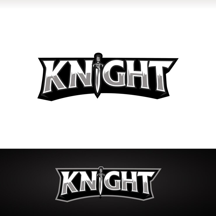 Vector knight sword black white text logo