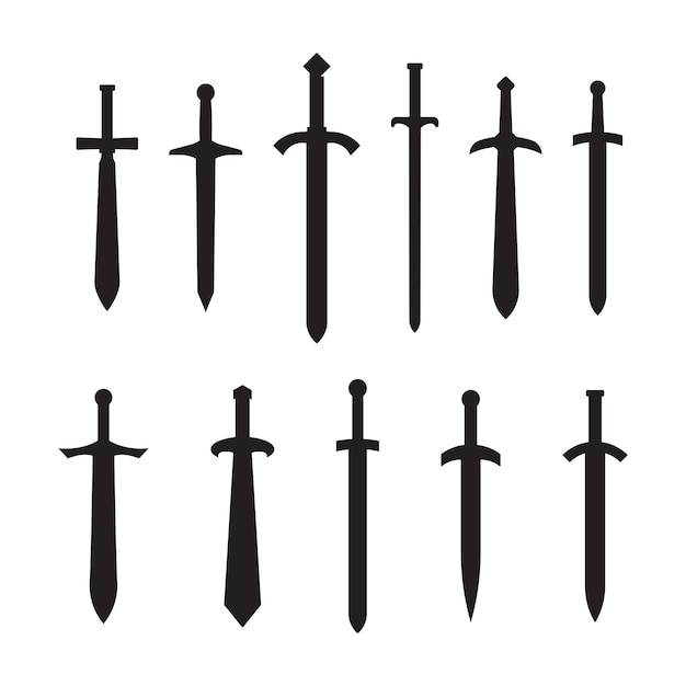 Knight swords isolated on white background. Swords silhouettes. Vector illustration