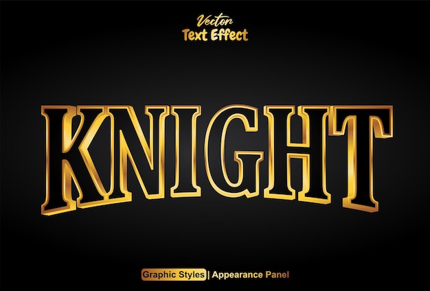 Vector knight text effect with gold graphic style and editable