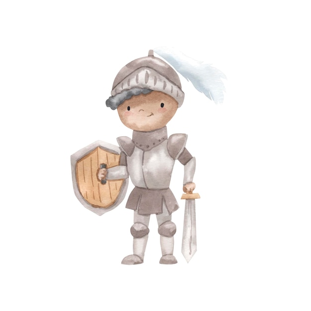 Knight watercolor illustration for kids