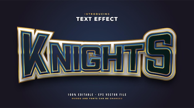 Knights text in e-sport style with curved and 3d embossed effect. editable text style effect