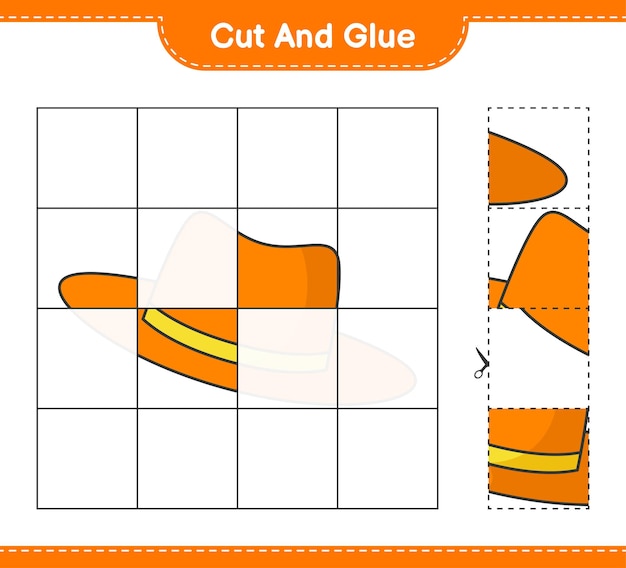 Knip en lijm de uitgeknipte delen van de zomerhoed en plak ze vast Educatief werkblad voor kinderen om af te drukken