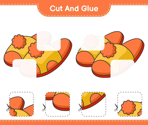 Knip en lijm delen van Pantoffels uit en lijm ze vast Educatief werkblad voor kinderen om af te drukken