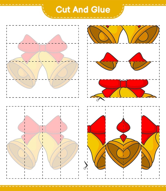 Knip en lijm gesneden delen van Christmas Bell en lijm ze Educatief spel voor kinderen afdrukbaar werkblad vectorillustratie