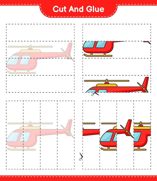 Knip en lijm gesneden delen van helicopter en lijm ze educatief kinderspel afdrukbaar werkblad