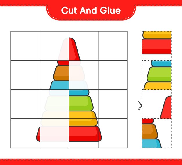 Knip en lijm gesneden delen van Pyramid Toy en lijm ze Educatief kinderspel afdrukbaar werkblad