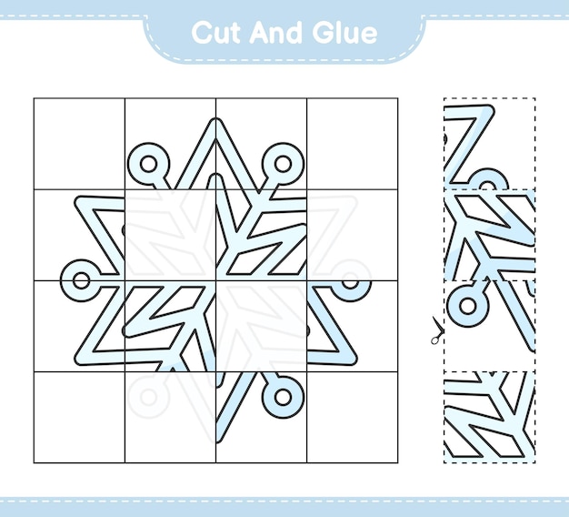 Knip en lijm gesneden delen van Snowflake en lijm ze Educatief spel voor kinderen afdrukbaar werkblad vectorillustratie