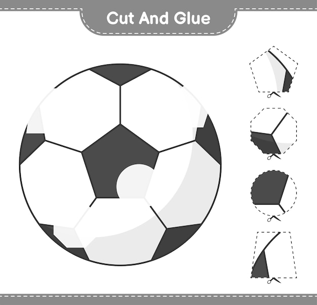 Knip en lijm gesneden delen van voetbal en lijm ze Educatief spel voor kinderen afdrukbaar werkblad vectorillustratie