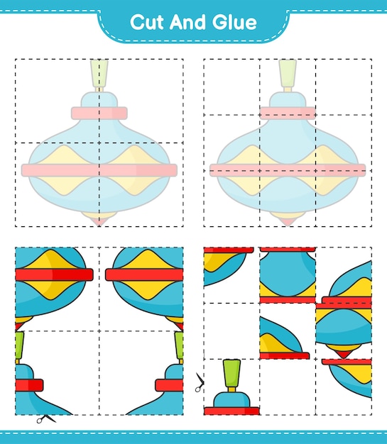 Knip en lijm gesneden delen van Whirligig Toy en lijm ze Educatief kinderspel