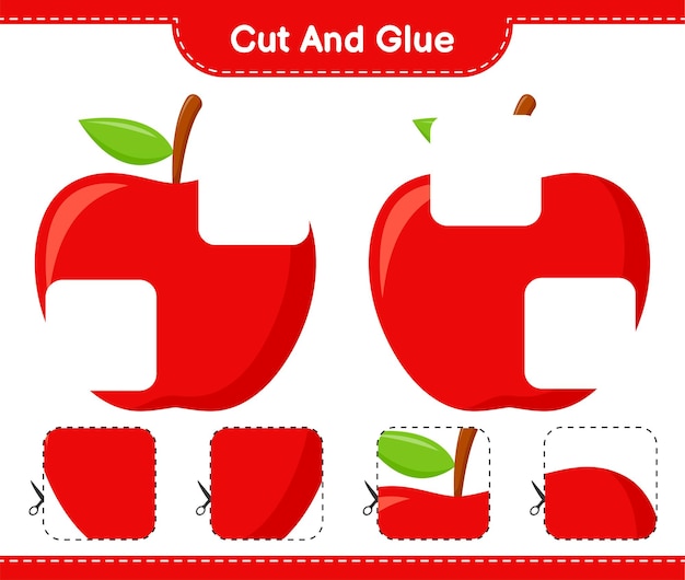 Knip en lijm, snijd delen van apple en plak ze vast. educatief kinderspel, afdrukbaar werkblad