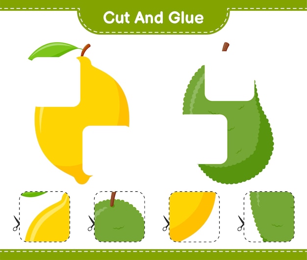 Knip en lijm, snijd delen van fruit en plak ze vast. educatief kinderspel, afdrukbaar werkblad