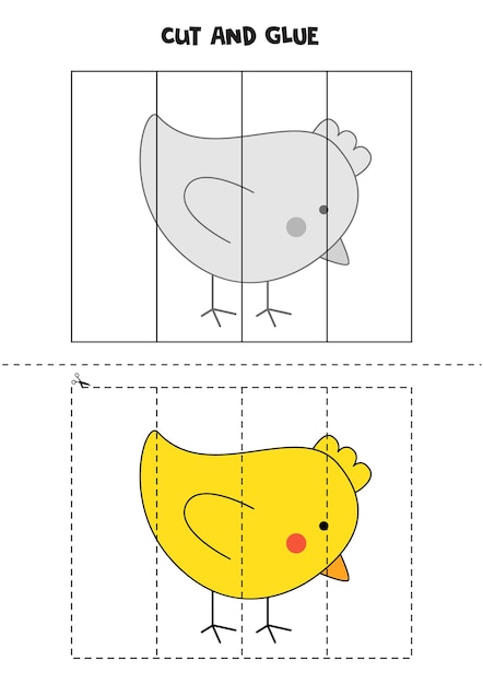 Vector knip en lijm spel voor kinderen. leuke gele paaskip.