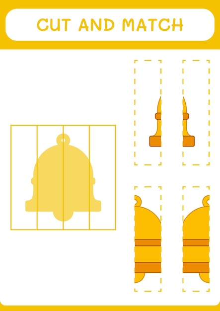 Knip en match delen van bell-spel voor kinderen afdrukbaar werkblad met vectorillustratie