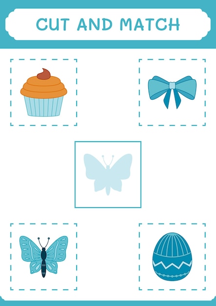 Knip en match delen van butterfly-spel voor kinderen afdrukbaar werkblad met vectorillustratie