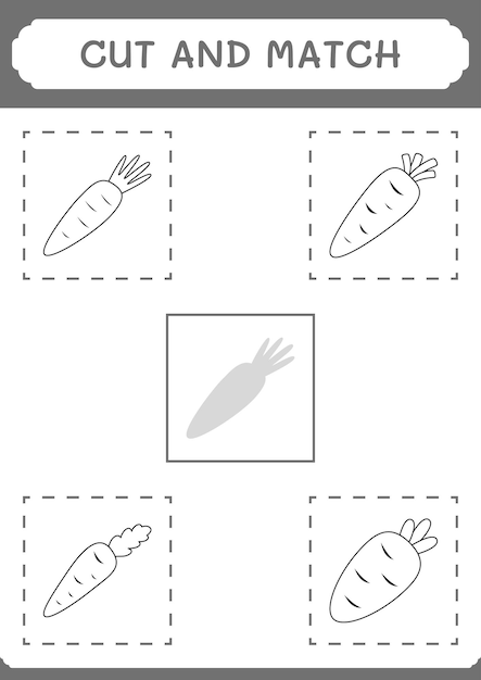 Knip en match delen van Carrot-spel voor kinderen Afdrukbaar werkblad met vectorillustratie