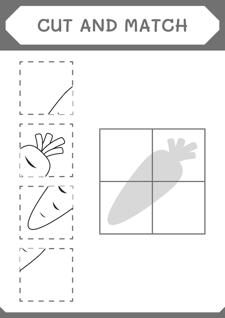 Knip en match delen van Carrot-spel voor kinderen Afdrukbaar werkblad met vectorillustratie